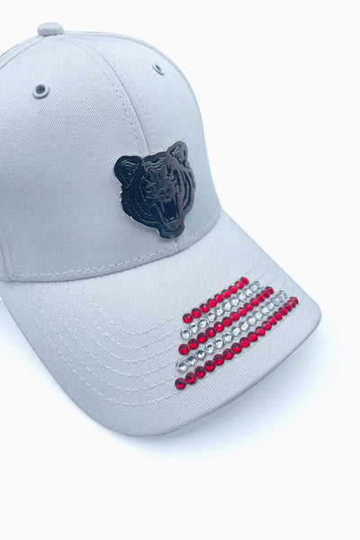RED & WHITE SWAROWSKI CRYSTAL TIGER CAP