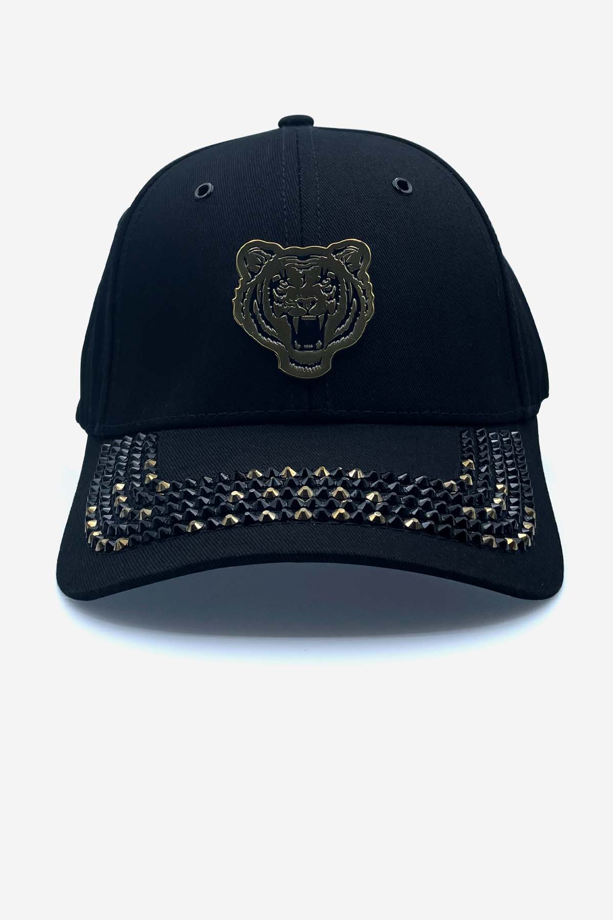 BLACK & GOLD SWAROVSKI CRYSTAL TIGER CAP