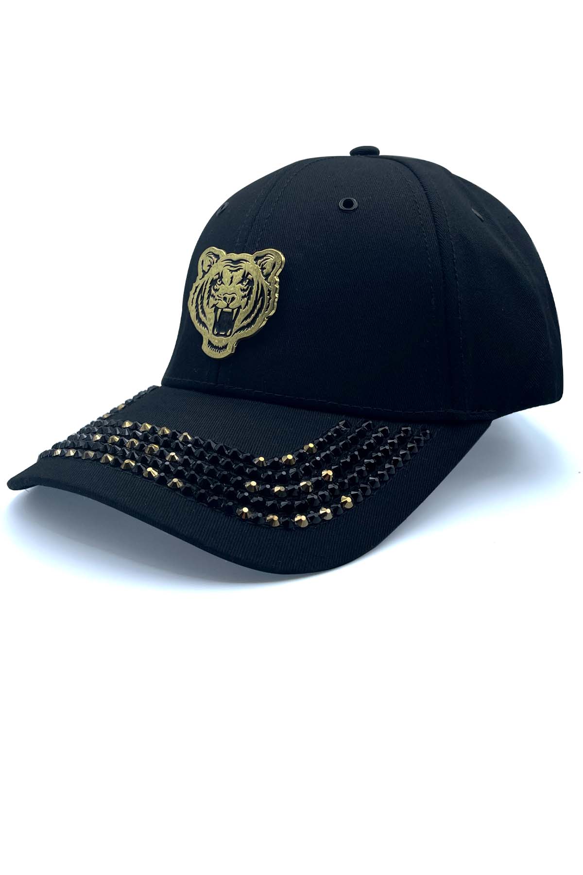 BLACK & GOLD SWAROVSKI CRYSTAL TIGER CAP